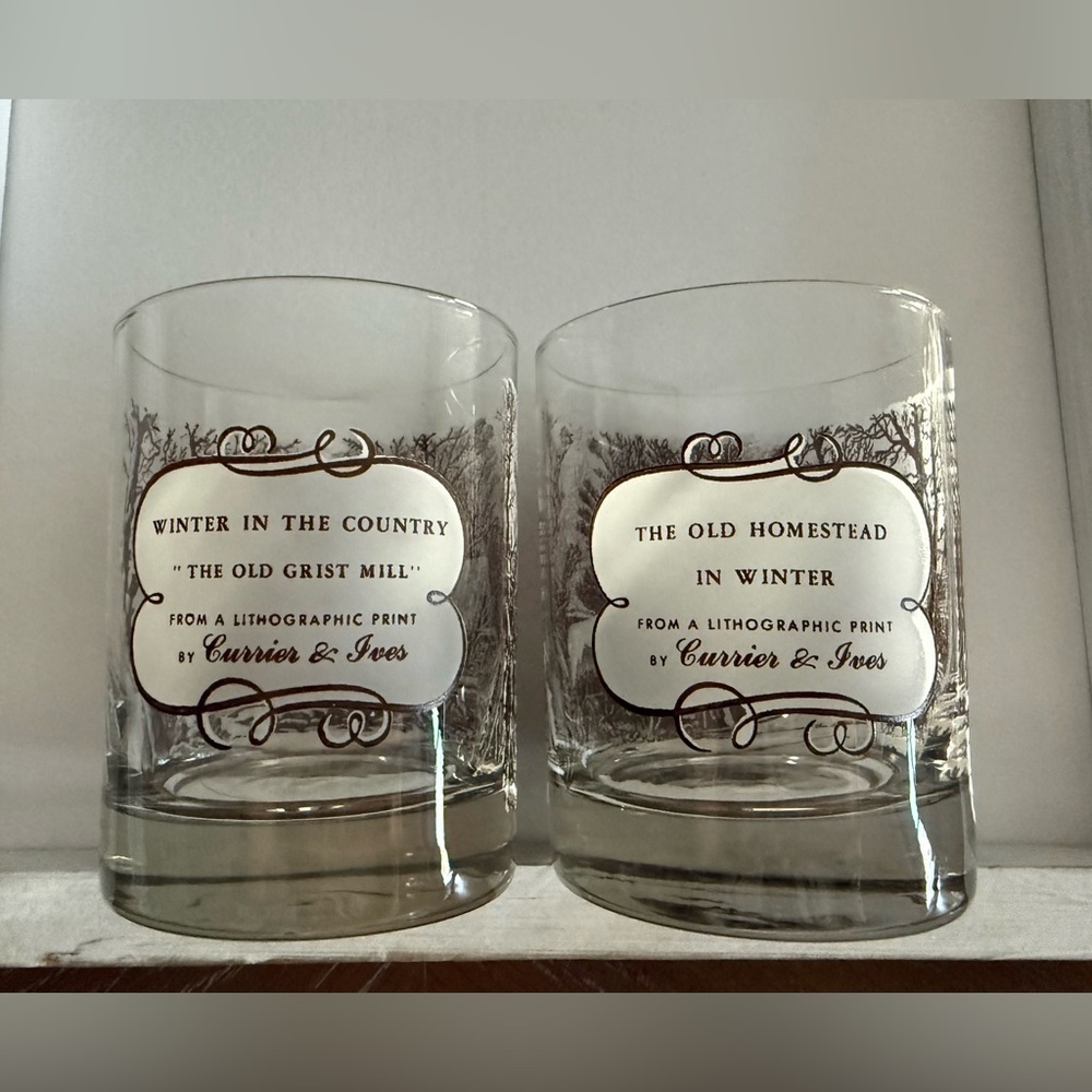 Currier And Ives Collectible Lithographic Print Whiskey Glass Set